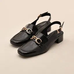 La Fiza Women PU Buckles Block Pumps-21