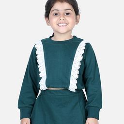 Aww Hunnie Full Sleeves Frill Detailed Schiffli Lace Embellished Winter Wear Sweatshirt - Green-image-96