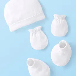 Babyhug 100% Cotton Knit Solid Color Cap Mittens & Booties White - Diameter 10 cm-picture-33