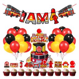 Zyozi Fireman 4th Birthday Combo Firefighter Theme Selfie Props Red - Pack of 37-image-81
