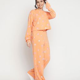 Lil Tomatoes Full Sleeves Donuts Printed Top With Coordinating Night Suits - Peach-image-77