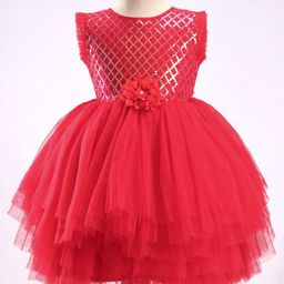 Bluebell Sleeveless Sequin & Floral Applique Ruffle Party Frock - Red-image-96