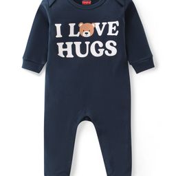 Babyhug Interlock Cotton Knit Full Sleeves Teddy Print Sleep Suit - Navy Blue-image-49