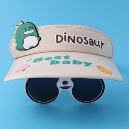 Babyhug Visor Cap with Attached Sunglasses Dino Print - Beige-image-3