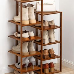 House of Quirk Vertical Double Row Space-Saving Sturdy Shoe OrganizerNarrow Entryway Shoe Organizer for Home Dorm Living RoomBamboo Free Standing  - 10 Tier-image-48