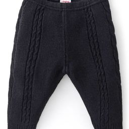 Babyhug Fleece Knit Full Length Woollen Pants With Cable Knit Design - Black-image-7