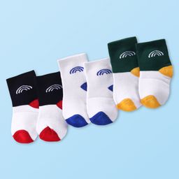 Doodle Poodle Cotton Terry Knit Ankle Length Designed Socks Pack of 3 - Navy White & Green-image-11