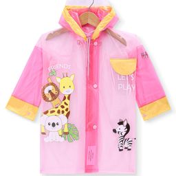 Babyhug Full Sleeves Below Knee Length Hooded Raincoat with Animal Print - Pink-image-93