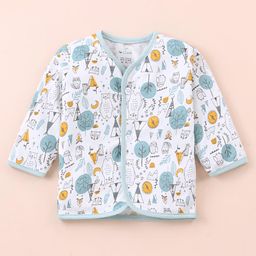OHMS Single Jersey Knit Full Sleeves Animal Printed Front Open Vests - White-picture-19