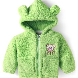 Kookie Kids Full Sleeves Hooded Winter Jacket with Bear Patch & Ear Applique - Light Green-image-69