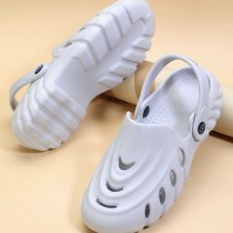 Priaansha Kids Perforated Wave Design Clogs - Light Grey-image-75