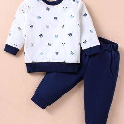 Zero Male Cotton Full Sleeves Winter Wear Suits Off White & Navy M-image-55