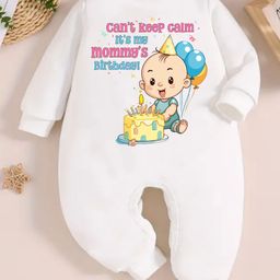 KNITROOT Full Sleeves Cant Keep Calm Its My Mommys Birthday Text Printed Romper - White-image-41