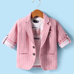 Dapper Dudes Full Sleeves Self Design Blazer With Inner Tee - Pink-image-83
