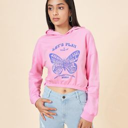 Coolsters by Pantaloons Cotton Full Sleeves Butterfly Printed Hoodie - Pink-picture-12