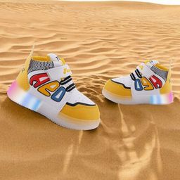 PASSION PETALS Colour Blocked & Abstract Designed With Velcro Closure LED Shoes - Yellow & White-picture-9