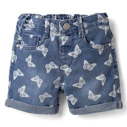 Babyhug Twill Denim Mid Thigh Shorts With Stretch Butterfly Print - Navy Blue-image-57