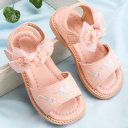Babyoye Velcro Closure Sandals With Floral Applique - Pink-image-70
