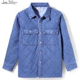 Arias Cotton Woven Full Sleeves Quilted Washed Denim Jacket with Contrast Lining - Blue-image-90