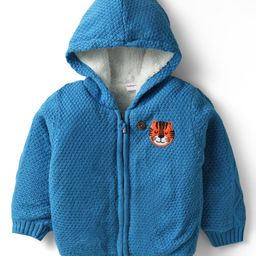 Babyhug Knit Full Sleeves Hooded Front Open Sweater with Tiger Patch - Blue-image-92