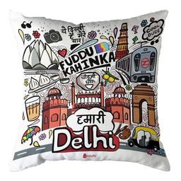 Indigifts Red & White Printed Fiber Pre Filled Cushion-28