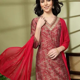 Nayam By Lakshita Floral Embroidered Mirror Work Chanderi Cotton Kurta Palazzos & Dupatta-picture-19