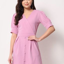 CORSICA Women Puff Sleeves Wrap Dress-image-22