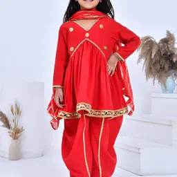 Bannhi Girls Floral Embroidered Regular Chanderi Silk Kurta with Dhoti Pants & With Dupatta-picture-26
