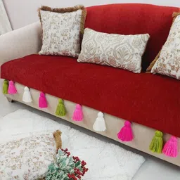 THROWPILLOW Red & Multicoloured Solid Polyester 1 Piece Sofa Cover-9