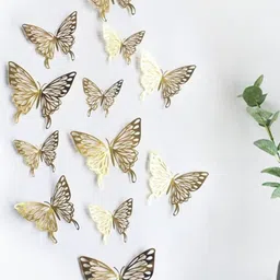 Jaamso Royals Gold Toned 3D Butterefly Self Adhesive Home Decor Wall Sticker-41