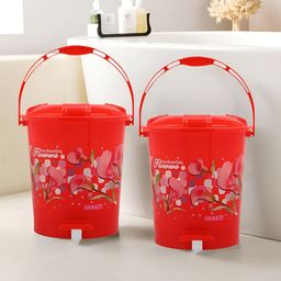Kuber Industries Red 2 Pieces Printed Plastic Pedal Dust Bins-45