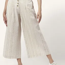 Akkriti by Pantaloons Beige Cotton Striped Culottes image 1
