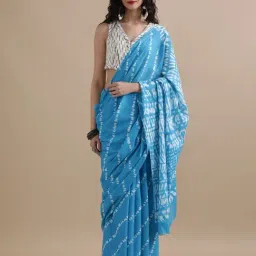 Jaipur Kurti Sky Blue Mulmul Cotton Regular Fit Print Saree-picture-28