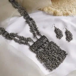 Teejh Ethnic Vansha Silver Oxidized Ghungroo Necklace Set for Women-image-55