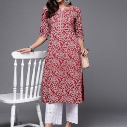 Libas Women Maroon Floral Printed Kurta-image-33