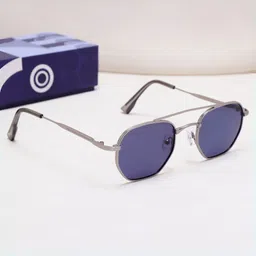 SUNGLASSIC Unisex Phantom Siver Blue Hexagon Sunglasses Phantom-Silver-Blue-36