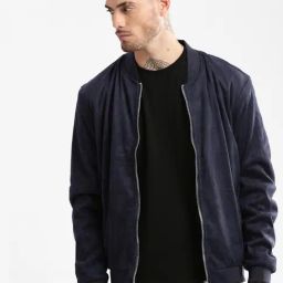 Showoff Navy Blue Cotton Slim Fit Bomber Jacket-picture-38