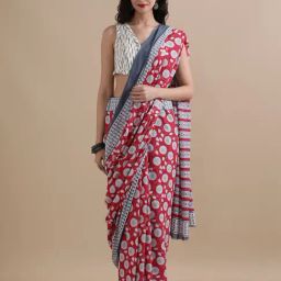 Jaipur Kurti Red Mulmul Cotton Regular Fit Print Saree-picture-11