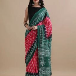 Jaipur Kurti Pink Mulmul Cotton Regular Fit Print Saree-picture-38
