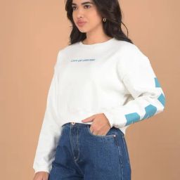 Crimsoune Club White & Blue Graphic Print Crop Sweatshirt-picture-26