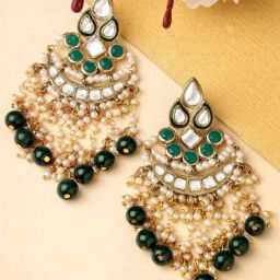 Karatcart Gold-Plated Kundan Green Beads Dangler Earrings for Women-image-87