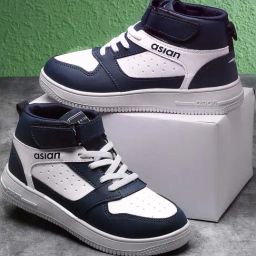 Asian Men's White & Black Ankle High Sneakers-38