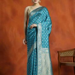 Jaipur Kurti Sky Blue Woven Saree With Unstitched Blouse-picture-10