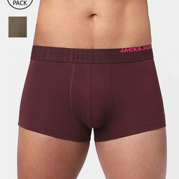 Jack & Jones Men Pack Of 2 Olive & Maroon Solid Mid Rise Cotton Trunks-picture-34