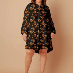 Zink London Black & Brown Floral Print Long Shirt-image-97