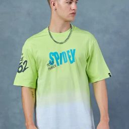 Bewakoof Green Cotton Relaxed Fit Ombre T-Shirt-image-81