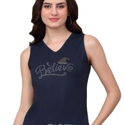 SZN Women Typography Printed V-Neck Pockets T-shirt-image-41