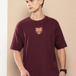 Difference Of Opinion Maroon Loose Fit Printed T-Shirt-image-41