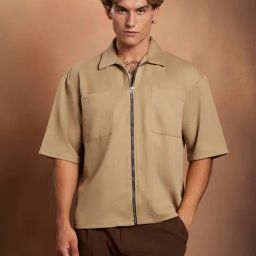 Campus Sutra Sand Beige Waffle-Utility Oversized Shirt-picture-27