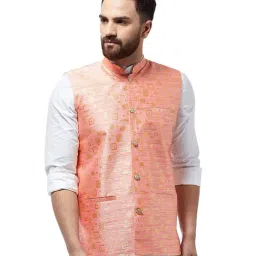 Sojanya Peach & Gold Printed Nehru Jacket-23